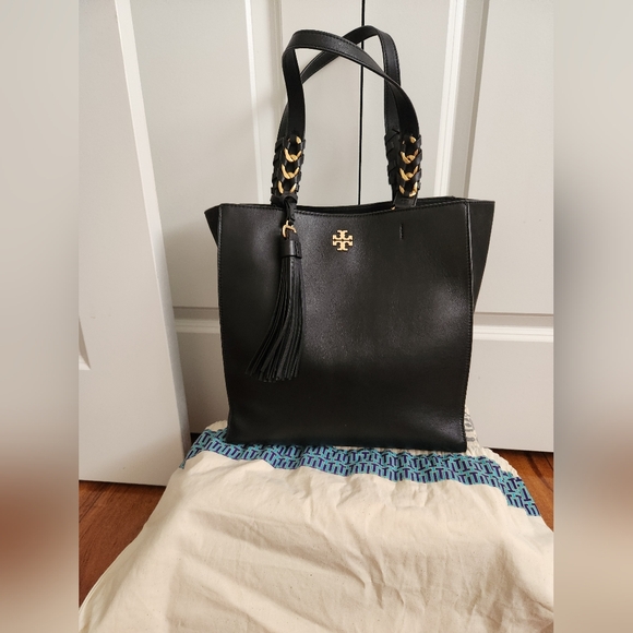 Tory Burch Brooke Leather Tote 43716 BLACK / Luxury Handbag - Picture 3 of 6